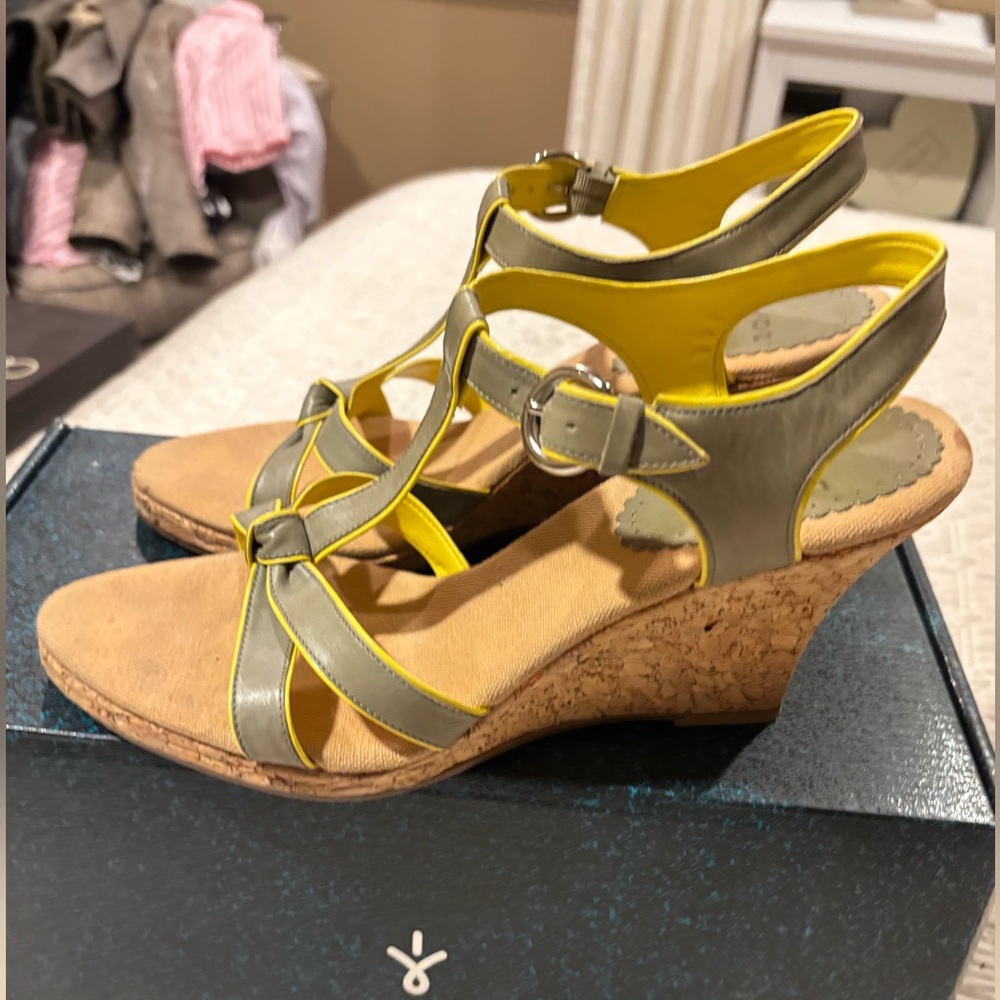 V.O.Z. Yellow and Gray Wedge Sandals